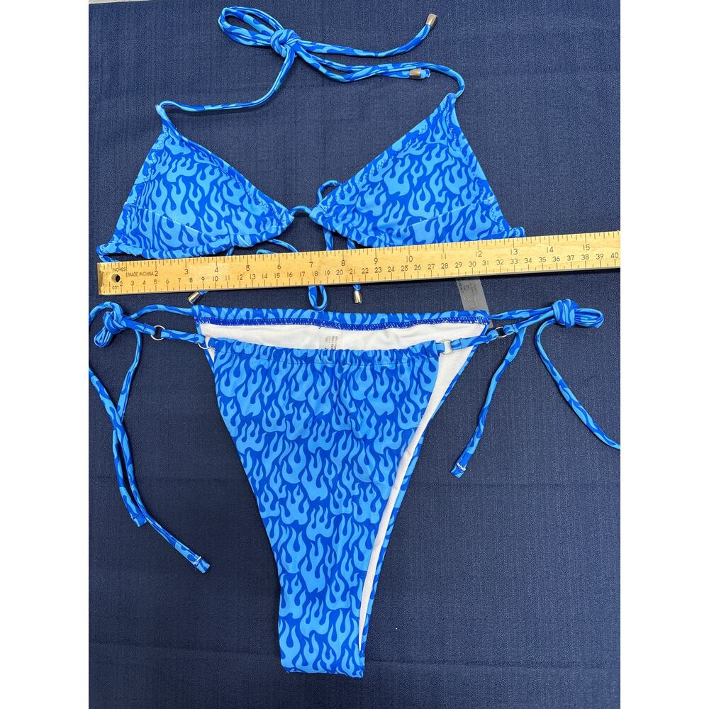 Blue halter strings two piece swimsuit women’s size small strap tie new - Picture 9 of 10